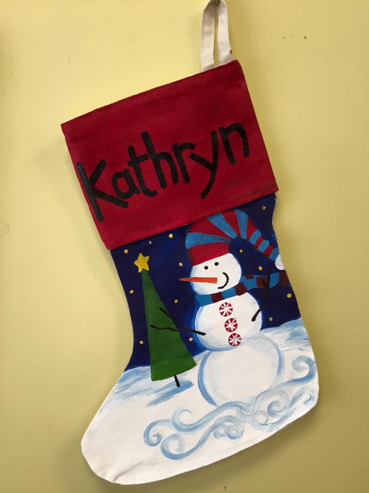 SHOP & DROP! Kids paint a canvas full sized stocking and Christmas ornaments!